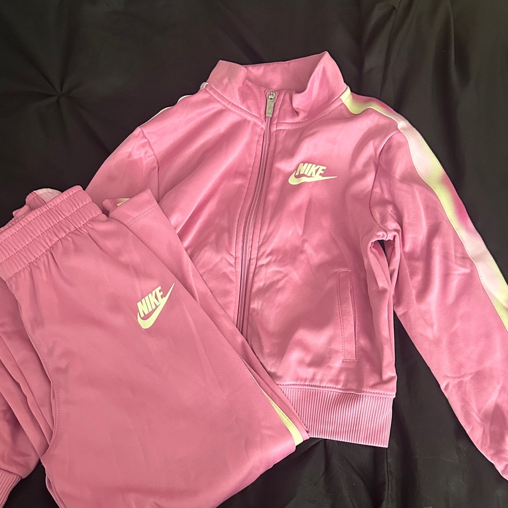 Nike Pink and White Athletic Tracksuit kids size 6x
